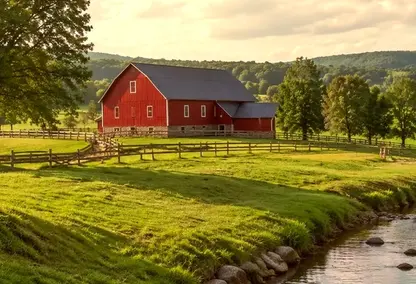 Red barn on a scenic farm in Buckingham, Pennsylvania.