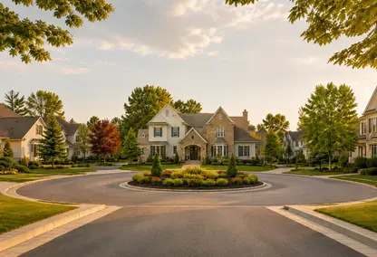 Single-family homes surrounding a landscaped cul-de-sac in Richboro, Pennsylvania.