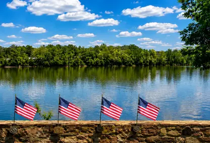 Scenic view of the Delaware River in Yardley, Pennsylvania.
