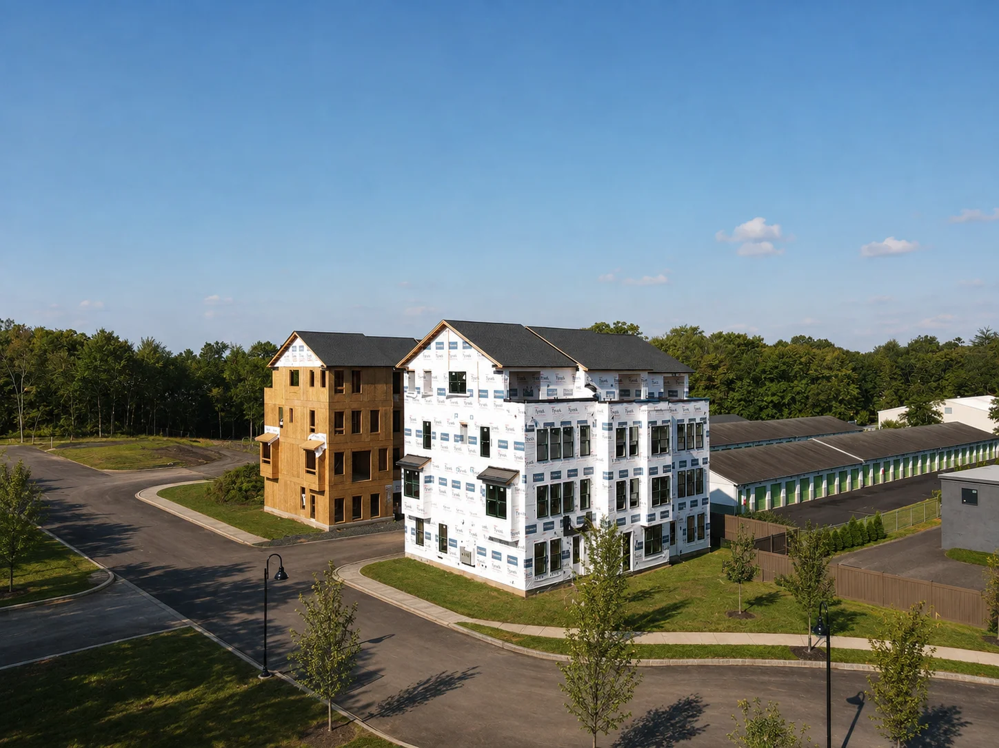 Aerial view of 280 North at Doylestown luxury townhomes under construction