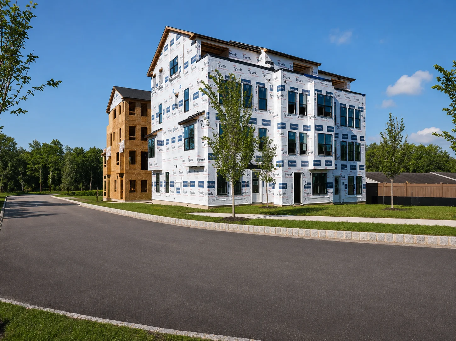 Street-level view of 280 North at Doylestown townhomes under construction
