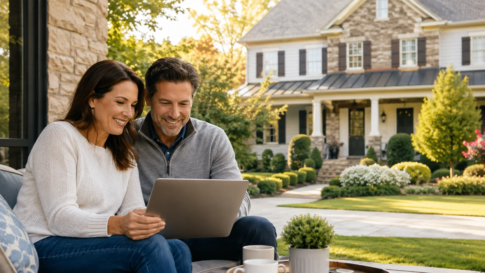 Couple in Bucks County reviewing their home's value