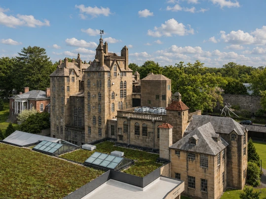 Aerial view of the Mercer Museum in Doylestown, PA.