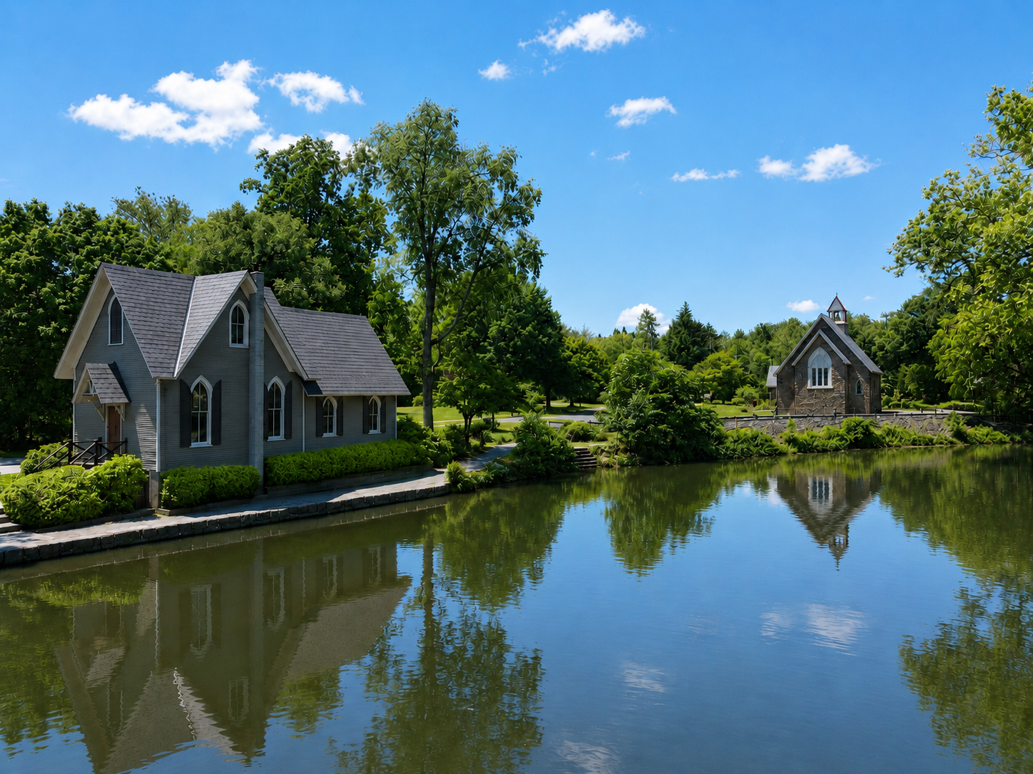 Afton Lake and the Old Library in Yardley, PA.