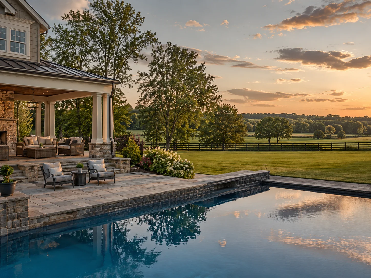 Buckingham luxury home with pool, mature trees and scenic open-space views