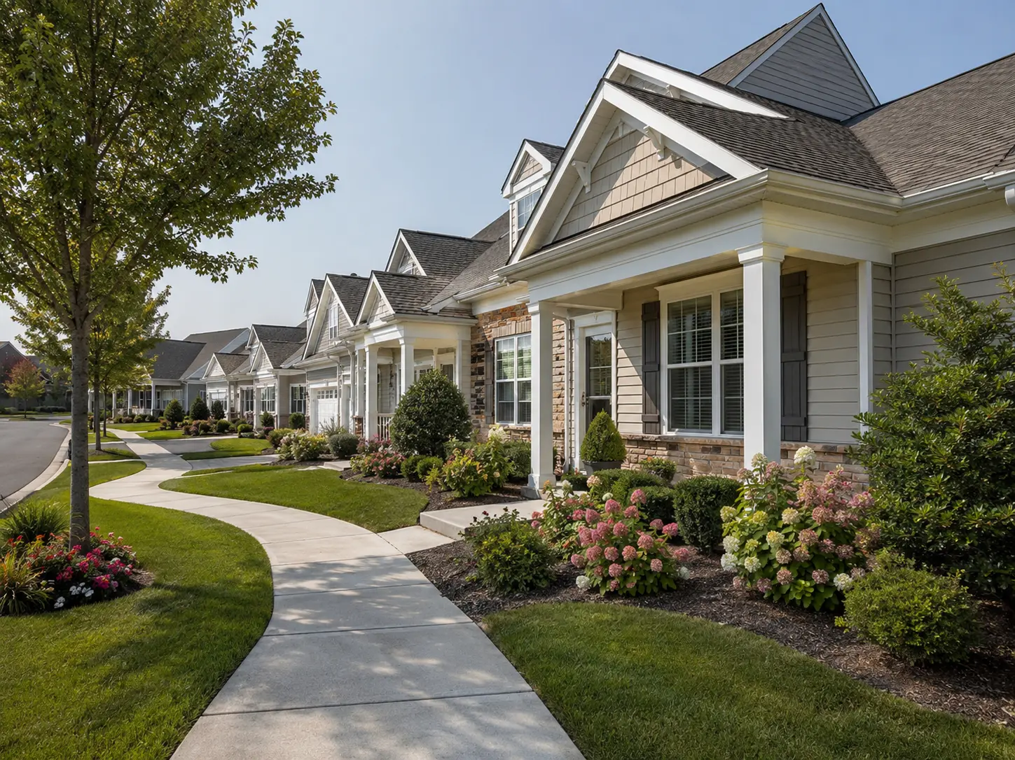 Homes in a landscaped Bucks County 55+ and active adult community