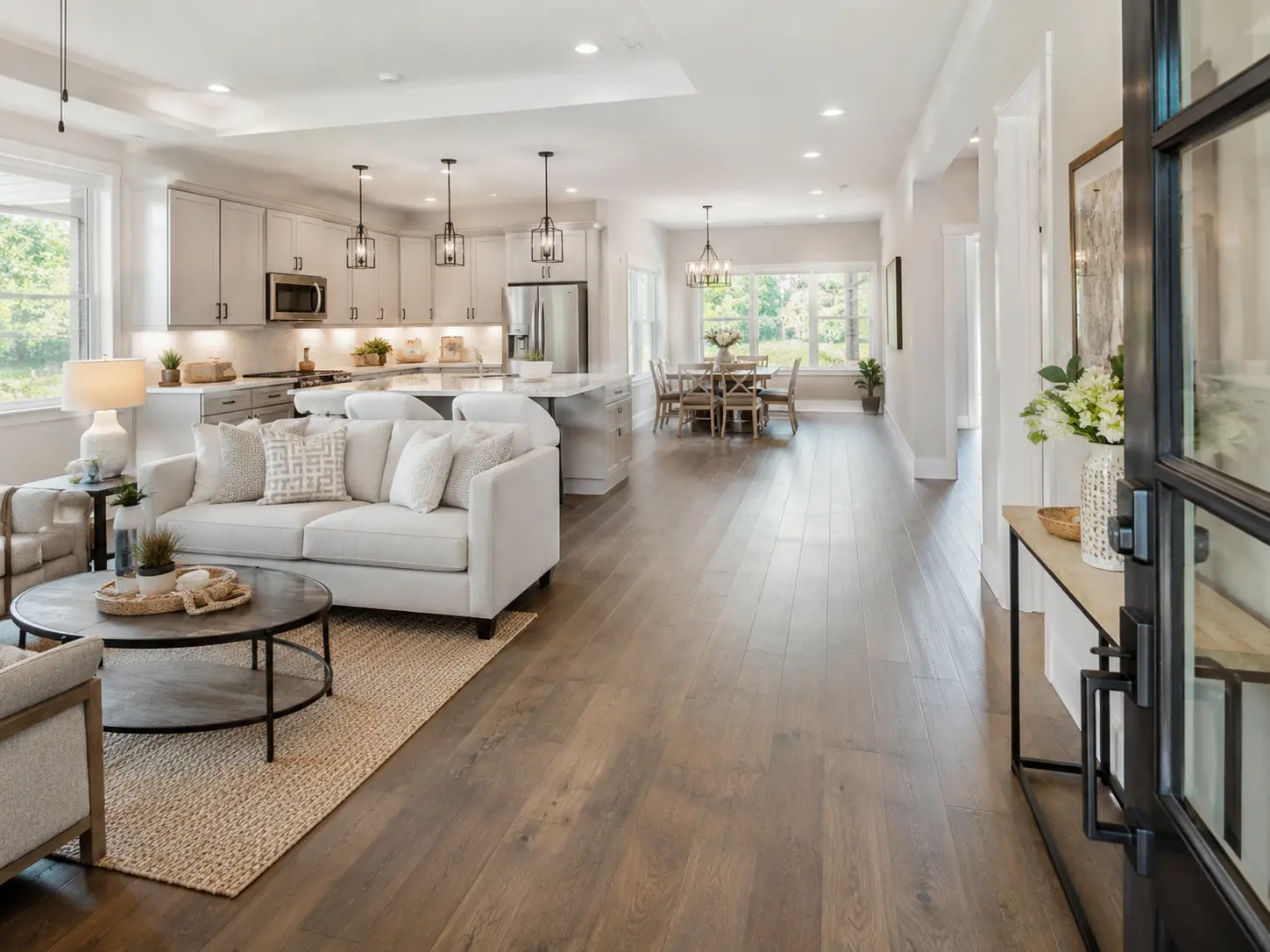 Open-concept interior of a Bucks County 55+ home available to tour
