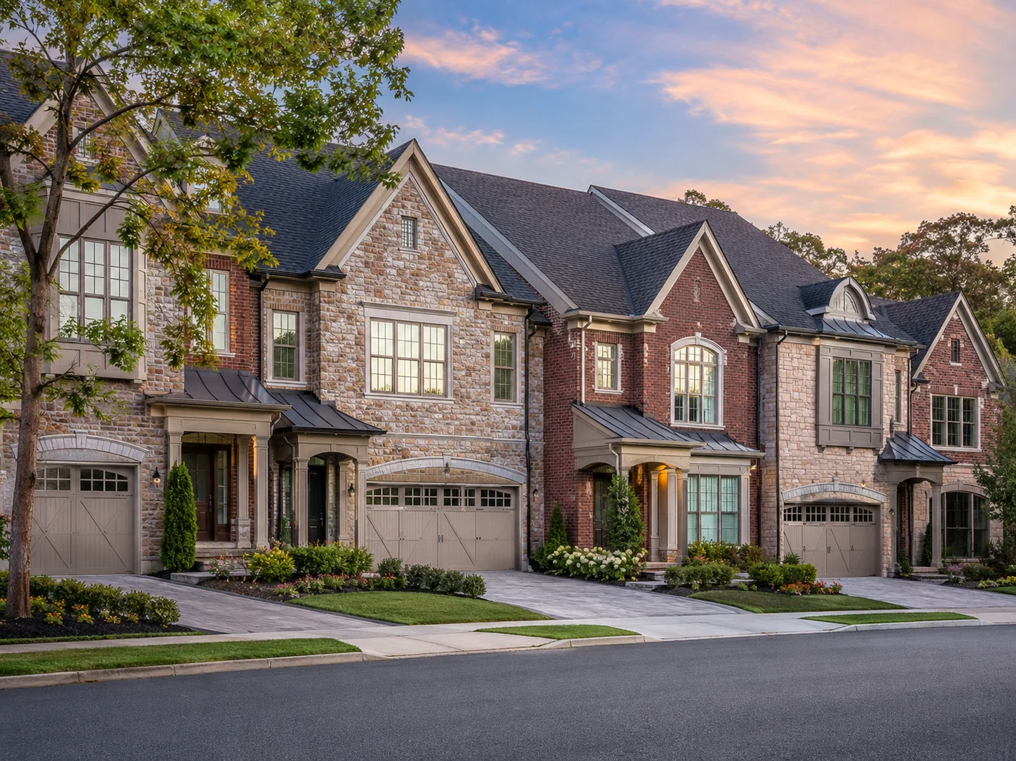 Luxury stone and brick townhomes with two-car garages in Bucks County