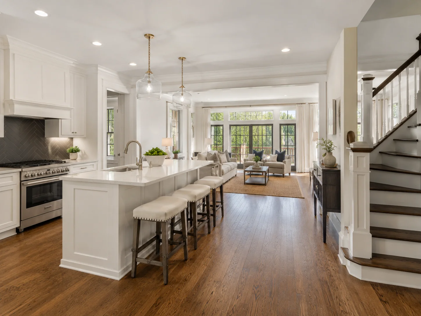 Bright open-concept kitchen and living area in a Bucks County home