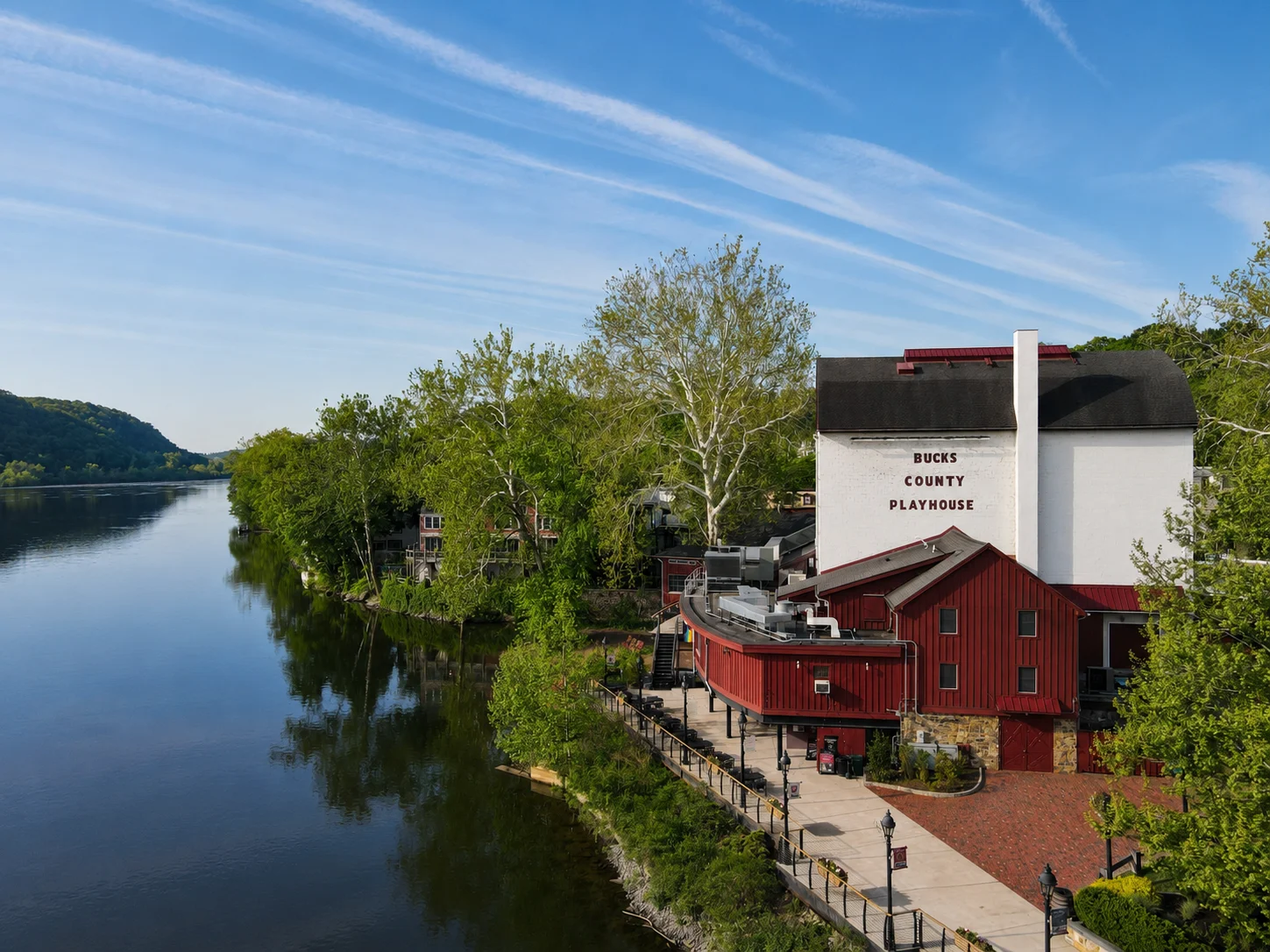Bucks County Playhouse and Delaware River in New Hope, PA.