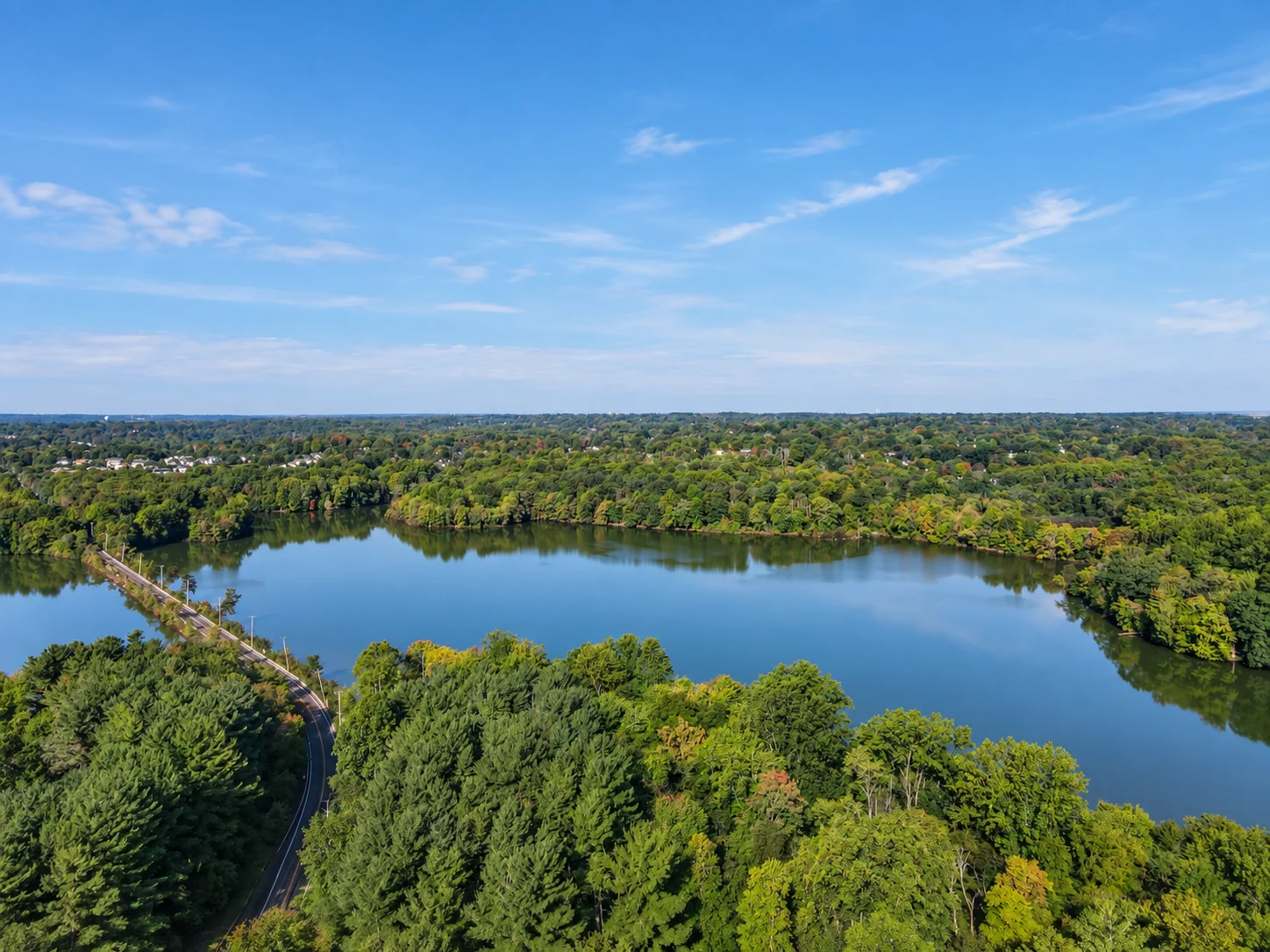 Aerial view of the reservoir near Churchville Nature Center in Churchville, PA