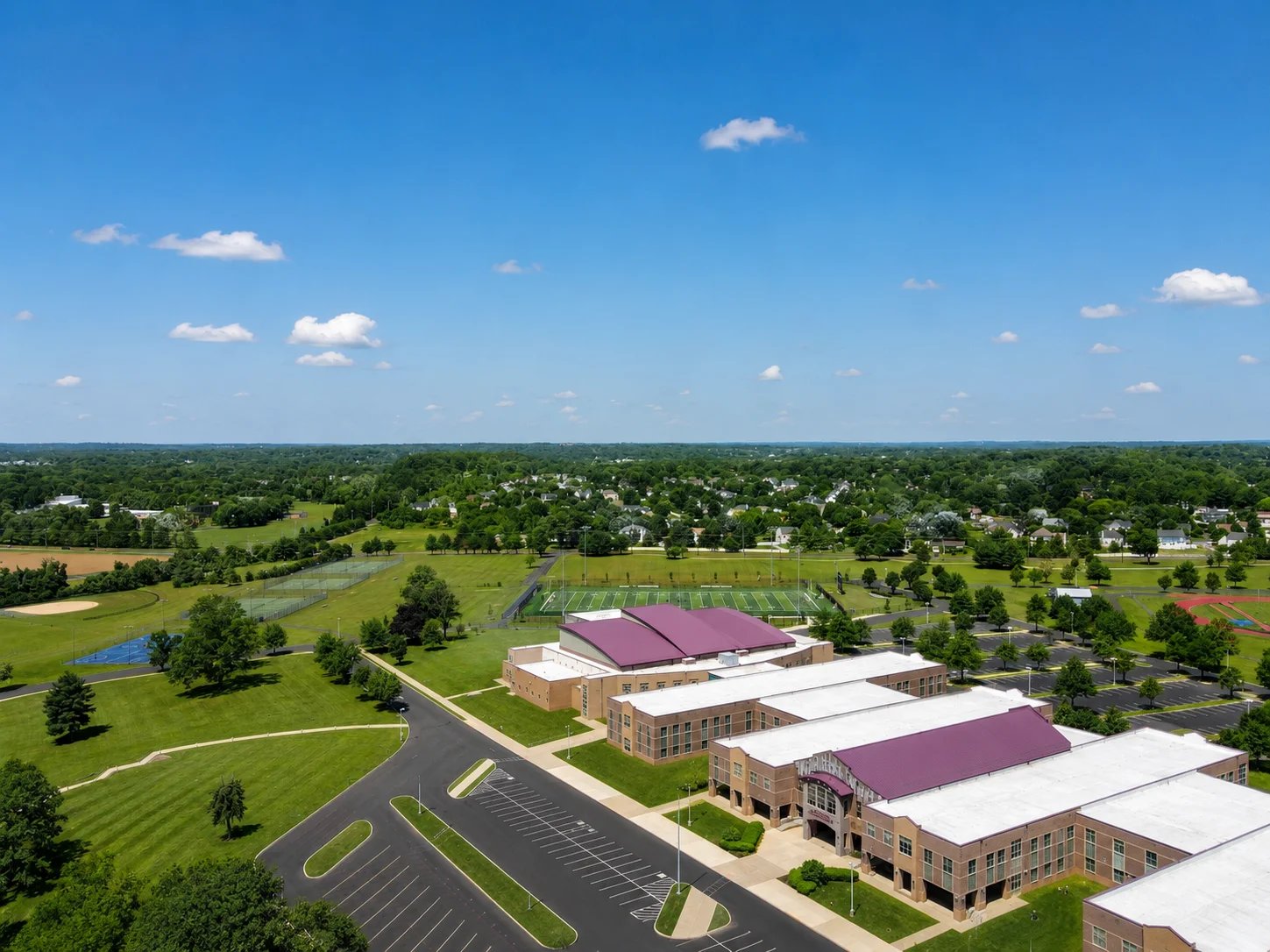 Aerial view of Council Rock South High School in Council Rock School District.