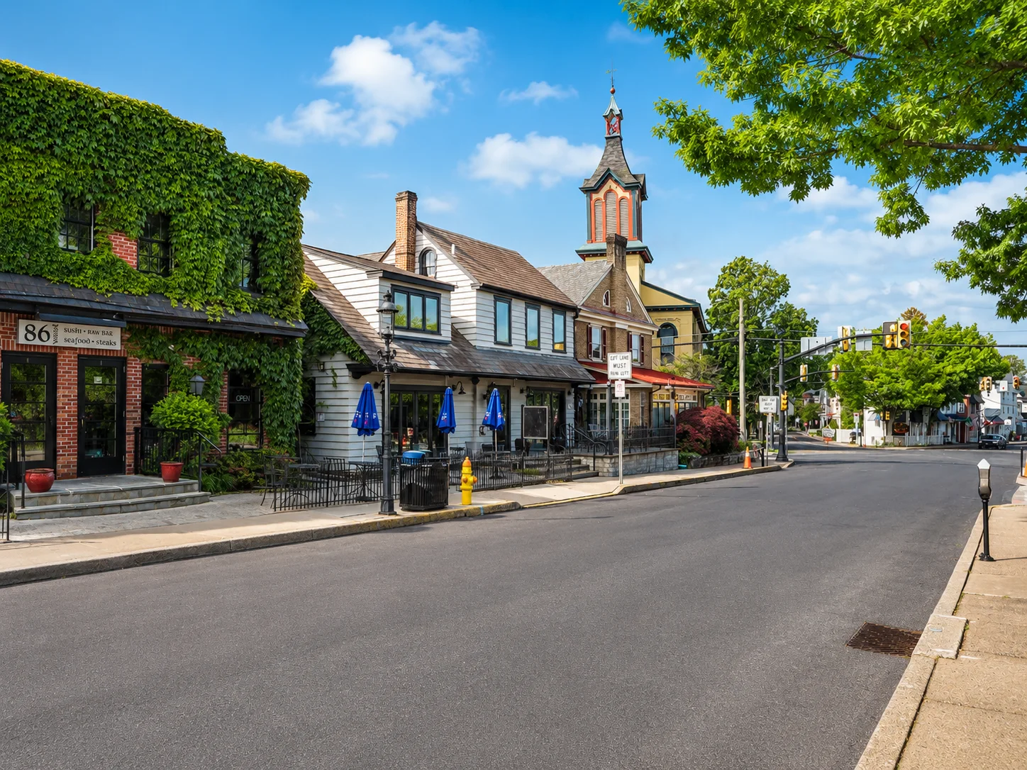 Downtown Doylestown streetscape in Bucks County Pennsylvania