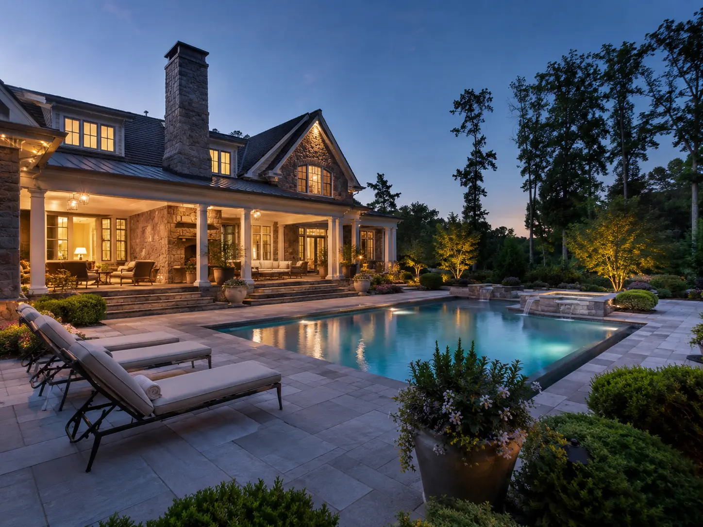 Luxury home in Doylestown PA with pool, stone patio and outdoor living space