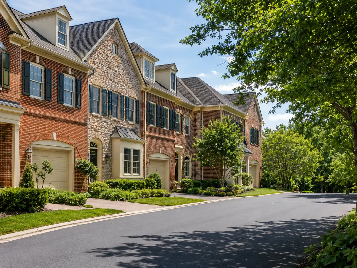 Upscale brick and stone townhomes in a landscaped Doylestown neighborhood