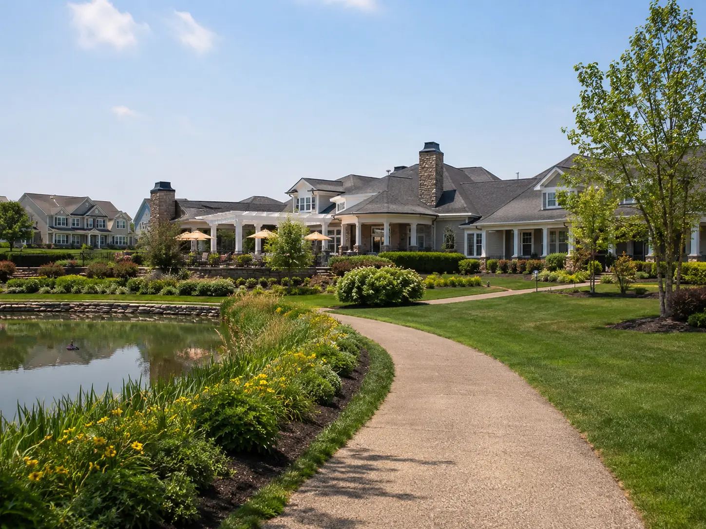 Clubhouse and walking path in a Langhorne active adult community