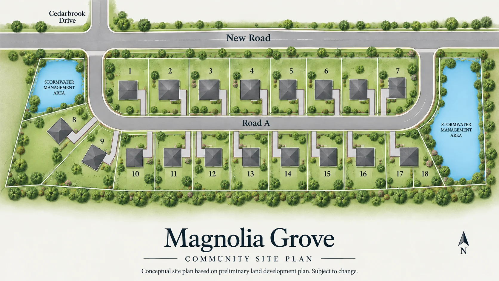 Conceptual Magnolia Grove site plan showing 18 planned homesites in Northampton Township, PA