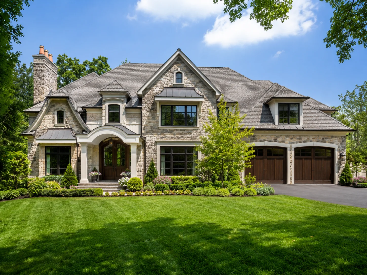 Luxury single-family home in Newtown PA with manicured landscaping