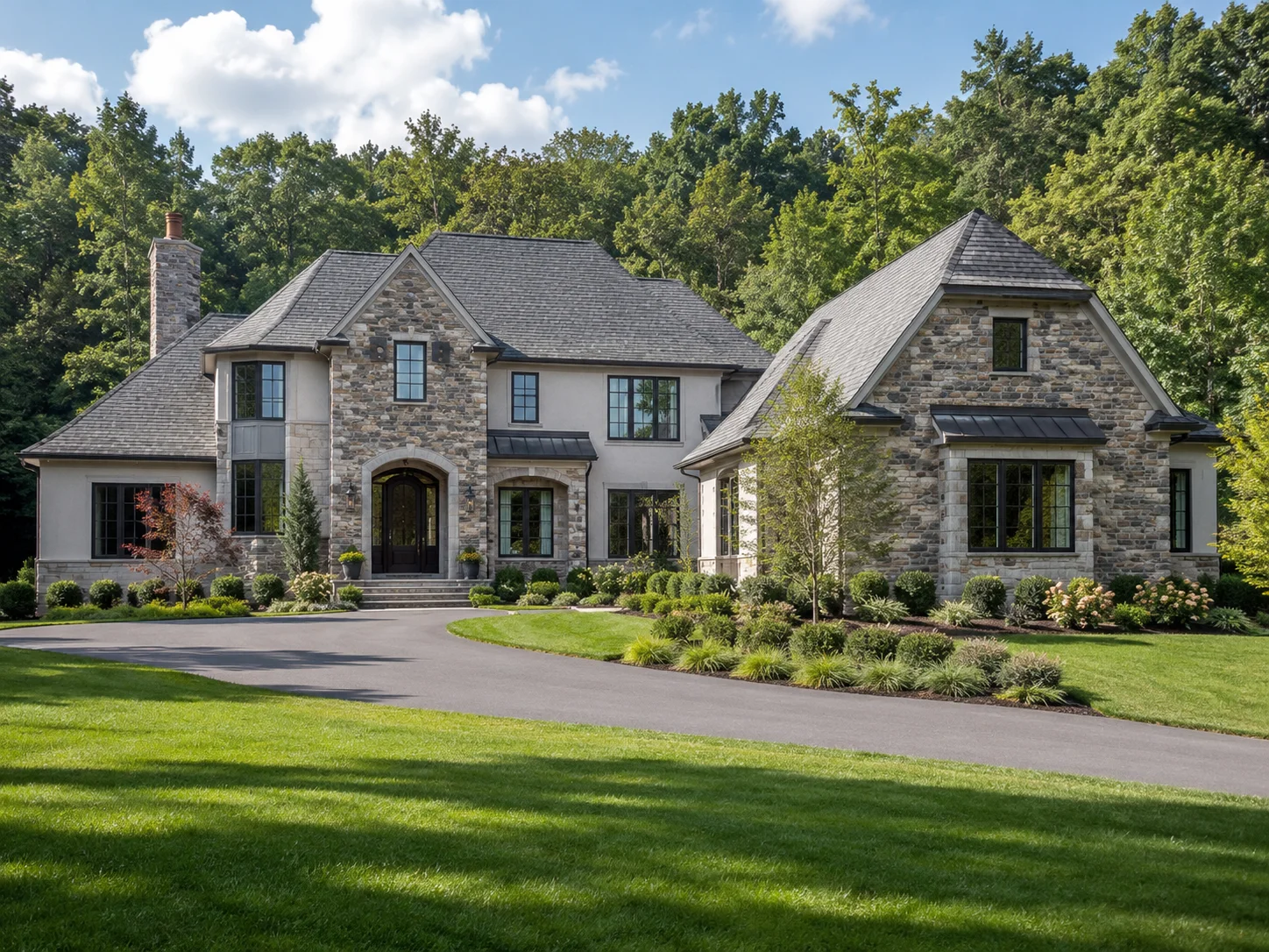 Luxury new construction home in Newtown PA with wooded backdrop