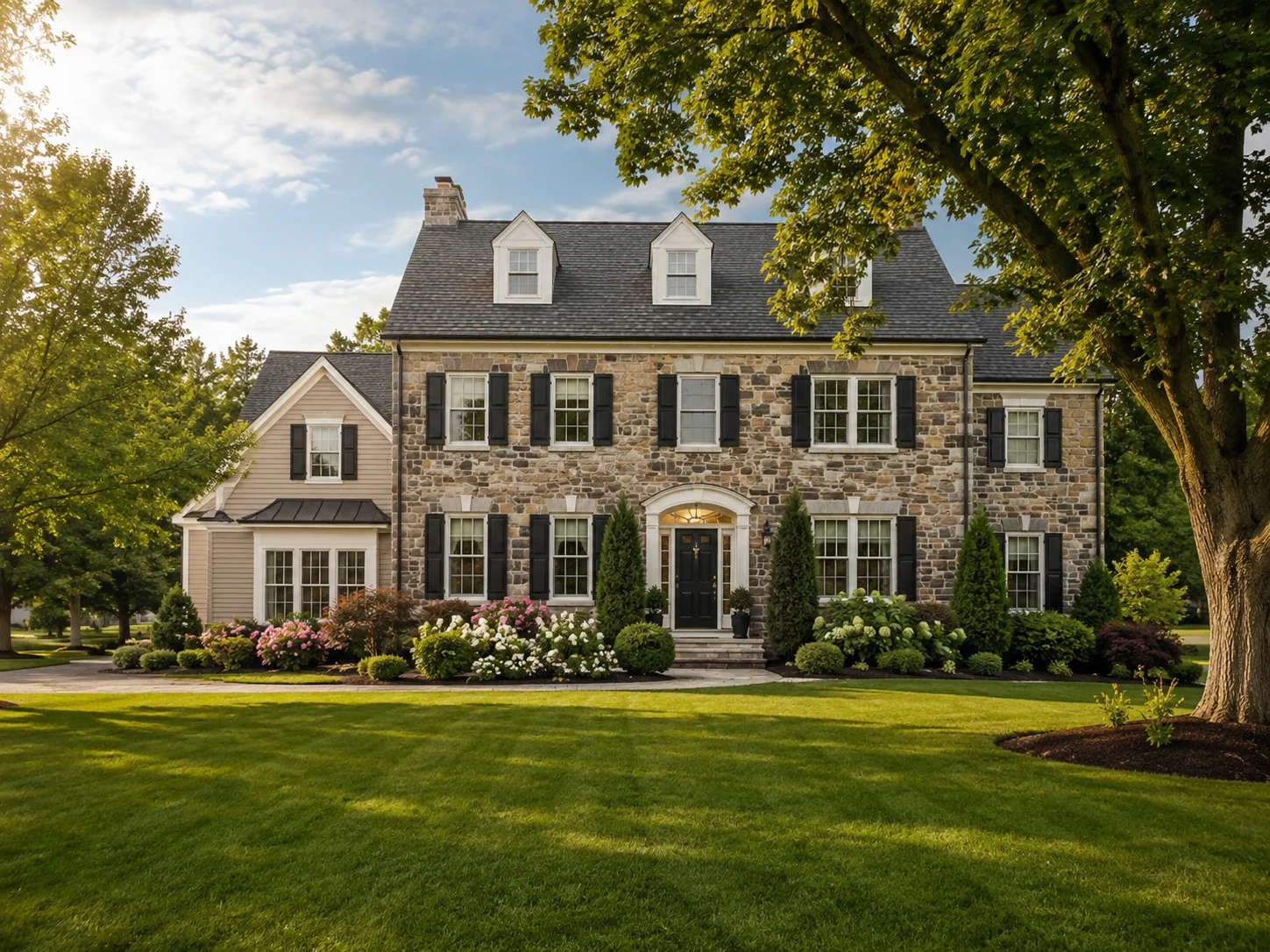 Classic colonial home with manicured landscaping in Newtown PA