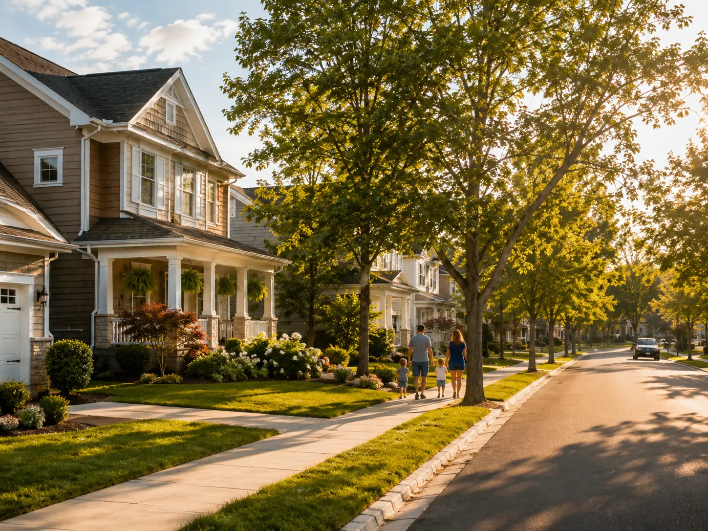 Tree-lined residential neighborhood with homes and sidewalks in Richboro, PA.