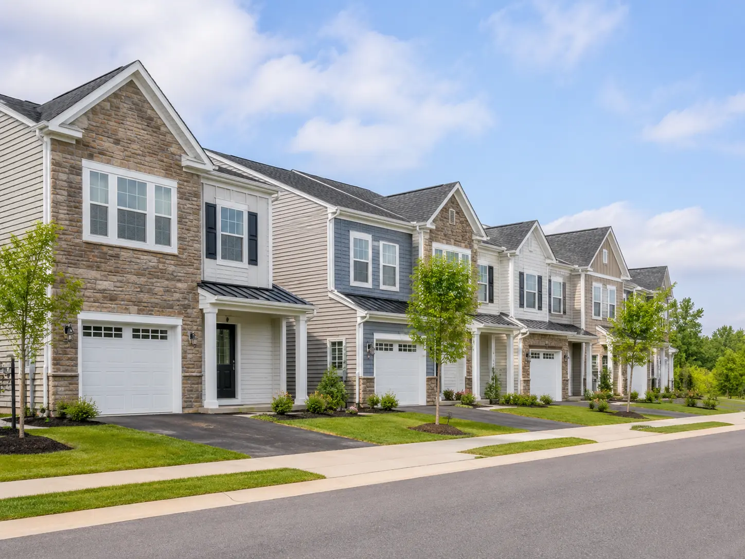 New construction townhomes with attached garages in a Bucks County neighborhood near Warminster PA