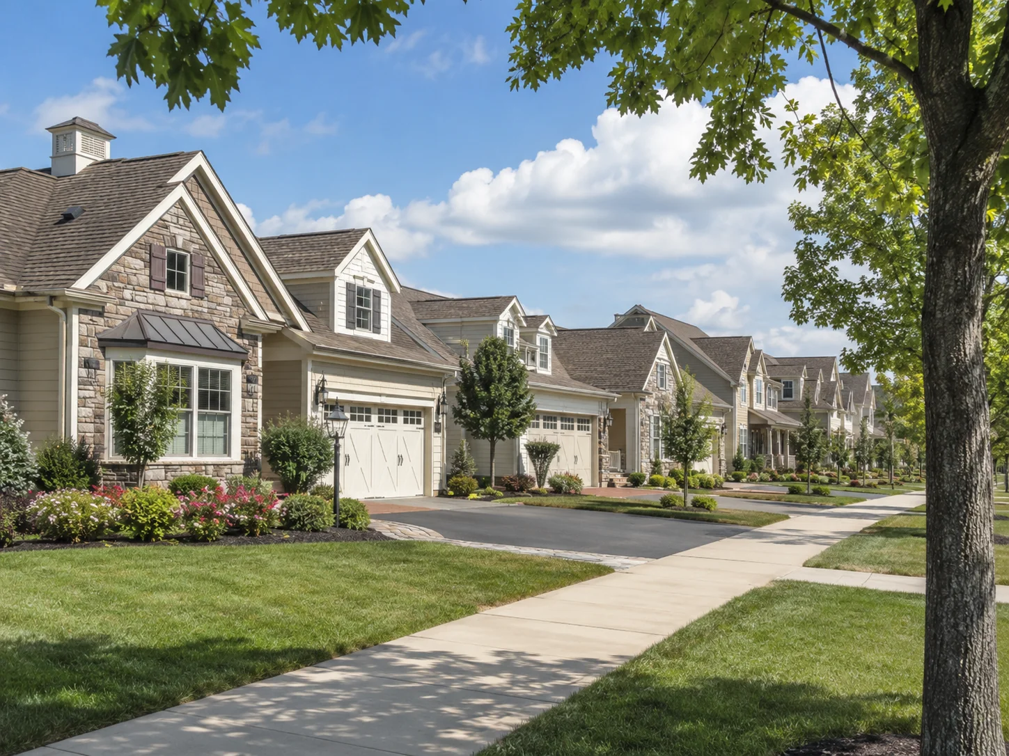 55+ homes in Warrington PA with landscaped lawns and sidewalks