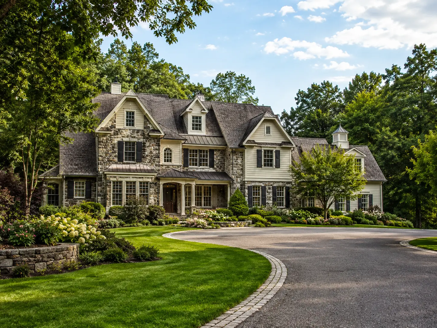 Luxury Washington Crossing home with mature trees and landscaped grounds