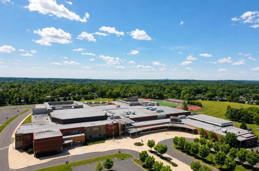 Aerial view of William Tennent High School in Warminster PA, Centennial School District
