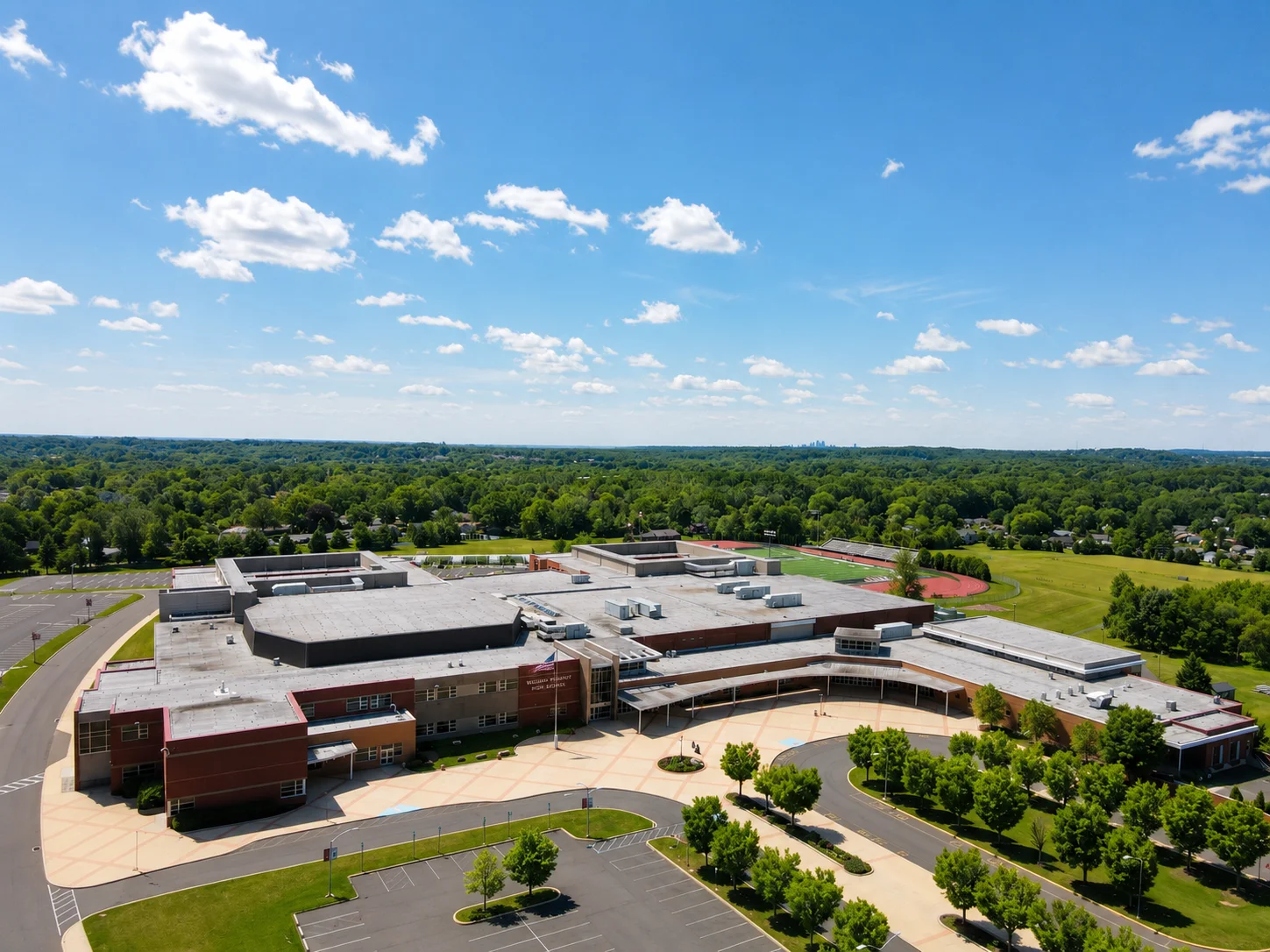 Aerial view of William Tennent High School in Warminster PA, Centennial School District
