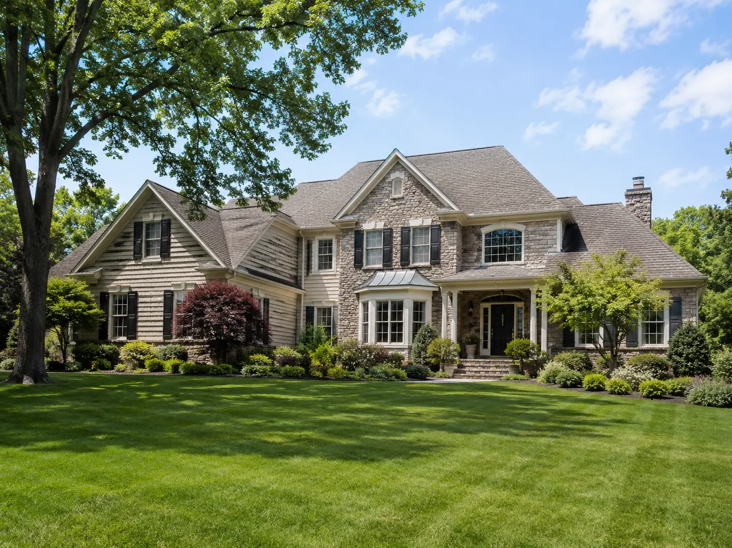 Luxury home in Yardley PA with mature trees and landscaped front yard